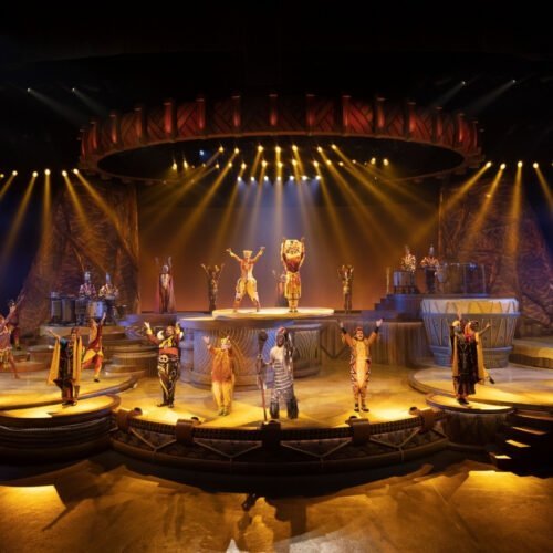 8 Artiesten op het podium van de Lion King Show