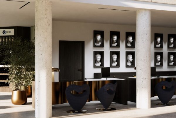 Receptie met zwarte stoelen en witte pilaren Ki Space Hotel & Spa